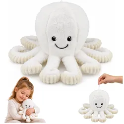 Plüsch-Oktopus, Kuscheltier mit elastischen Tentakeln, weiß, 30 cm