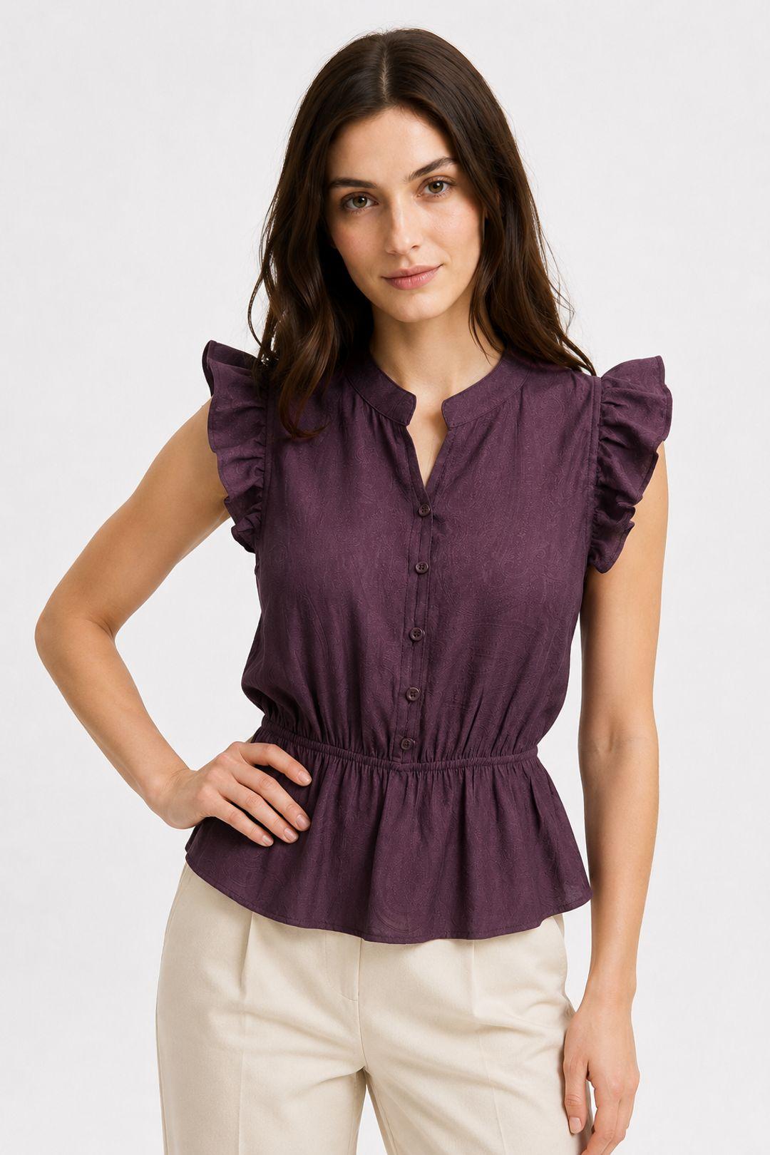 Gestructureerde Jacquard Peplum Blouse