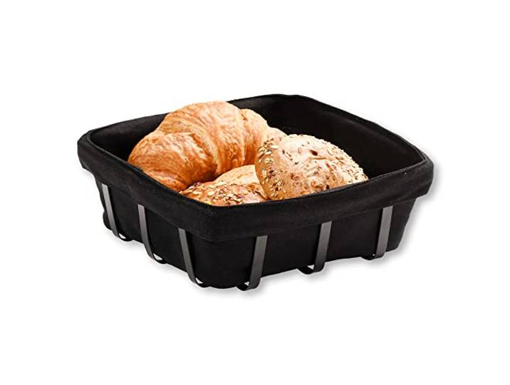 KESPER Brood- en fruitmand, materiaal: stof, metaal, afmetingen: 22 x 22 x 9,5 cm, kleur: zwart 90885