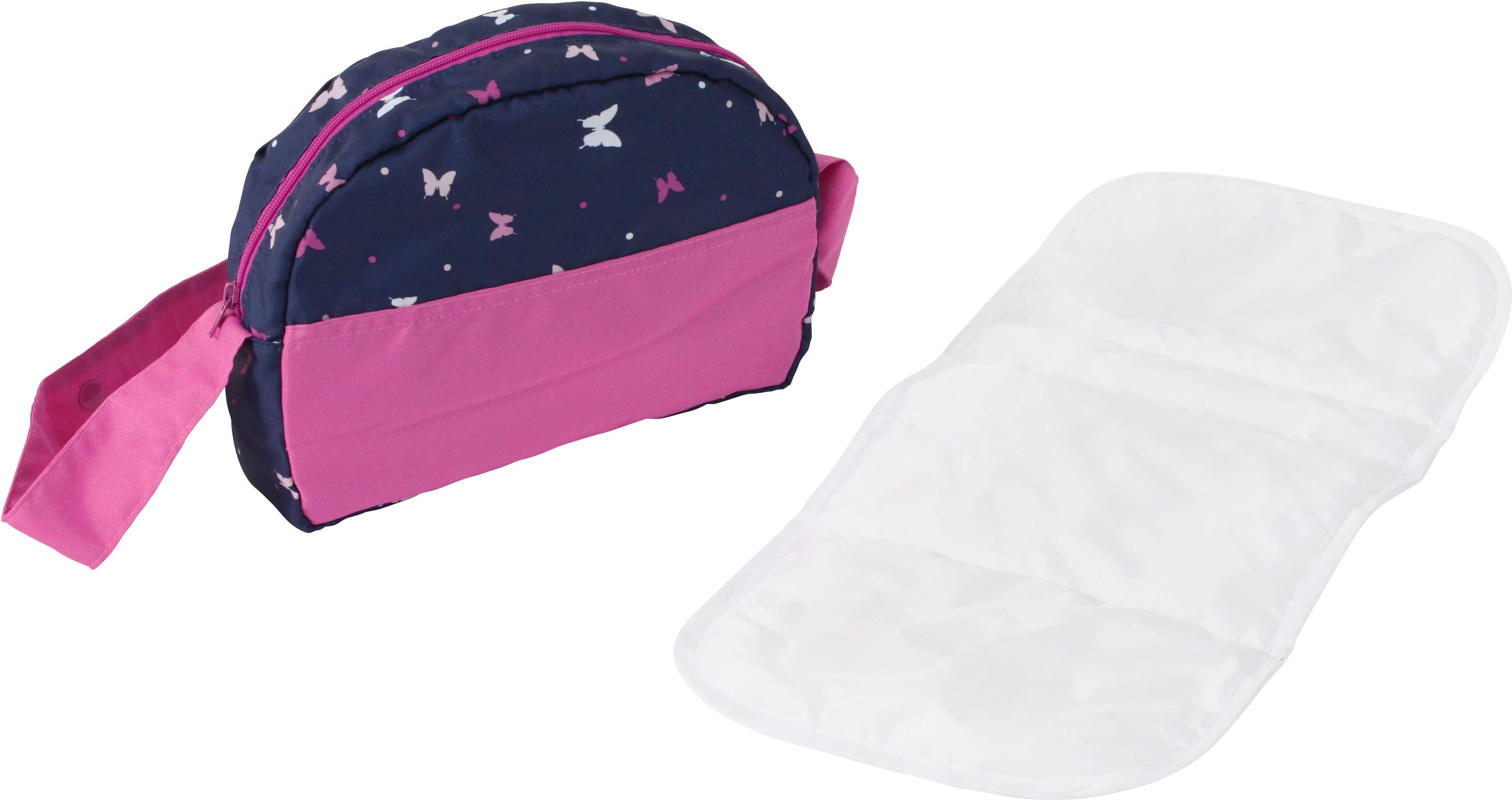 Puppen Wickeltasche CHIC2000 "Jeans Grey", bunt (butterfly blau), Puppenausstattungen, KinderB:27cm H:22cm T:9cm, Polyester, Puppen Wickeltasche, B:27cm H:22cm T:9cm