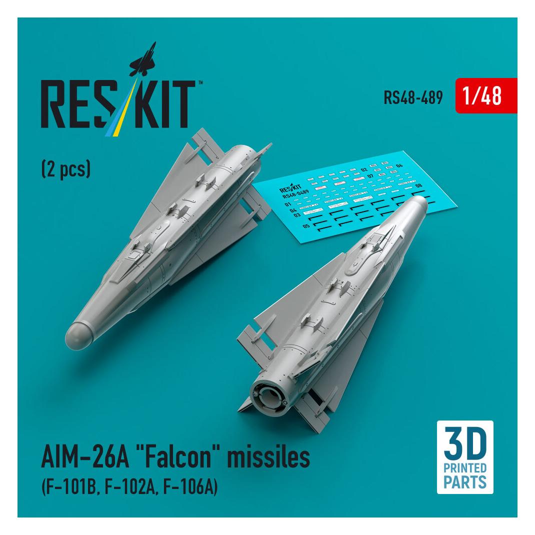 ResKit AIM-26A Falcon missiles (2 pcs) (F-101B, F-102A, F-106A) (3D Printed) (RS48-0489)