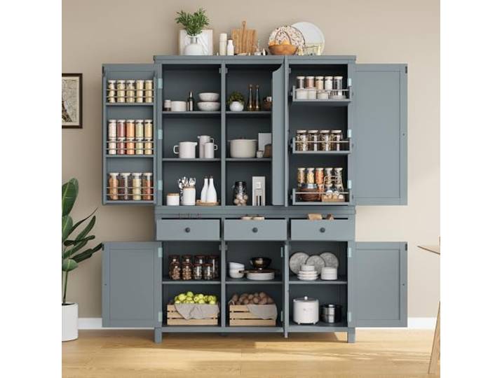 twwhyg Freistehender Bauernhaus-Küchen-/Pantry-Aufbewahrungsschrank mit Schubladen(Gray-6ds)