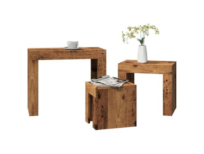 HEFZGDB Satztische 3 Stück Altholz-Optik Holzwerkstoff Nesting Beistelltische Couchtisch Set Wohnzimmer Möbel