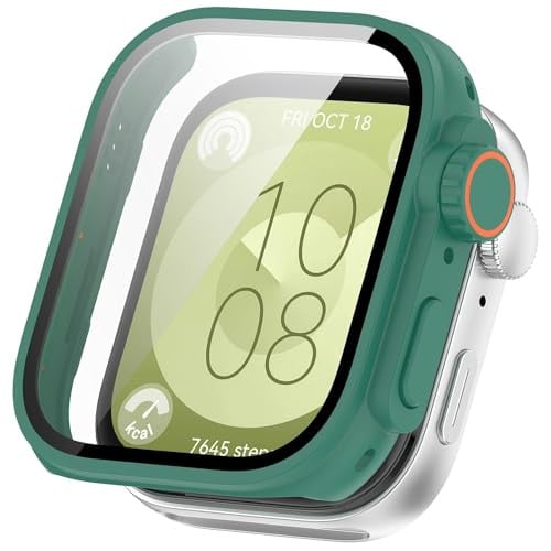 Wigento Beschermhoes en H9 Beschermglas voor Huawei Watch Fit 3, Groen