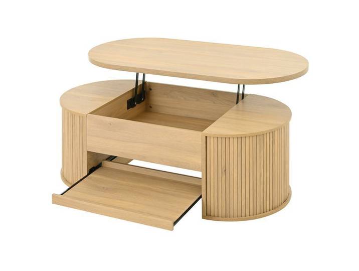 Table basse relevable SENVIRO avec rangement caché et tablette coulissante 110x55 5x40 cm MDF naturel