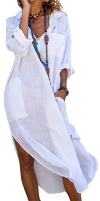 Uplifted Finds Shirt Dress For Women Linen Cotton Clothing Oversized Pure Long Midi Dress s white