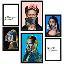 POSTER Set Mit 6 Ikonische Frida Van Gohg Collage Pop Art A3 & A4 Schwarzer Rahmen