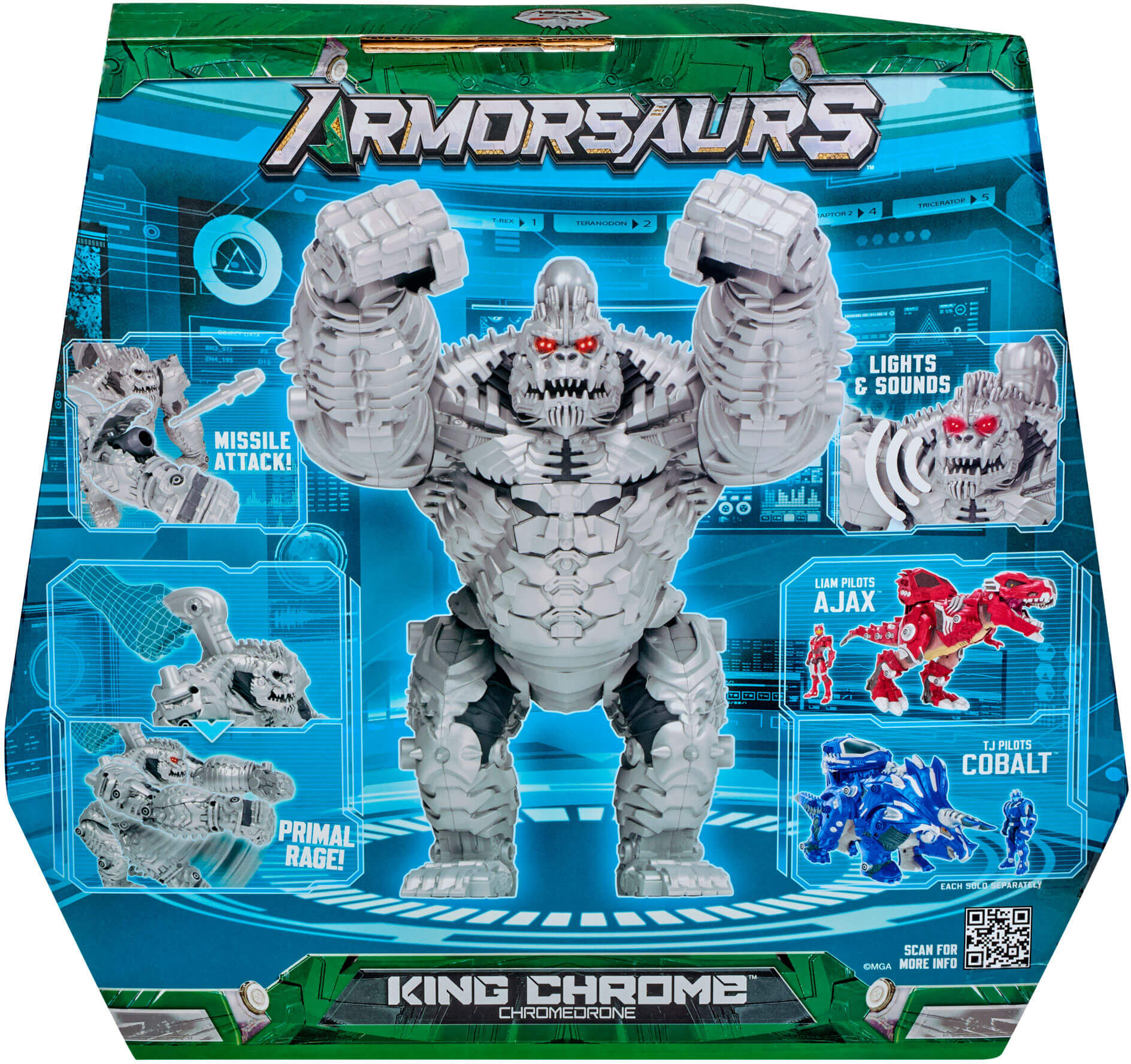 MGA Entertainment Armorsaurs King Chrome 30.5cm Feature Villain Action Figure for Kids, Ages 6+