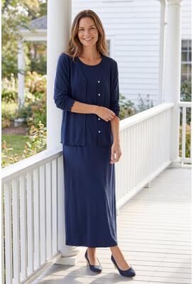 Plus Size Women's Lettuce Trim Knit Jacket Dress by Woman Within in Navy (Size 12)