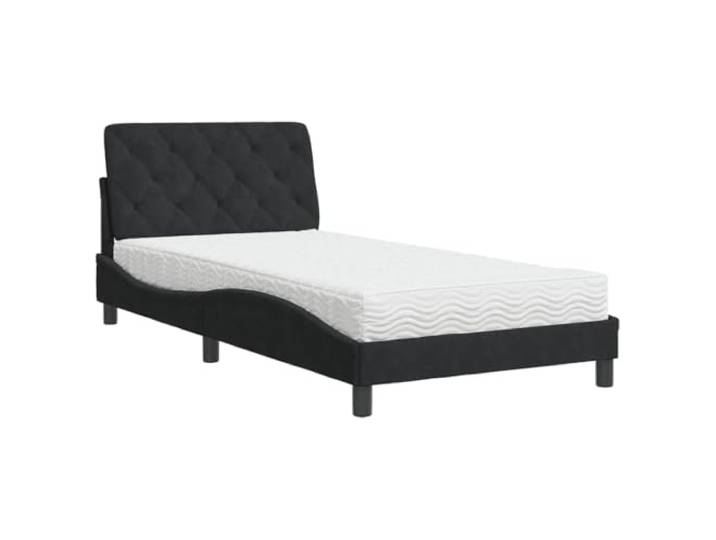 PUGYNBK Bett mit Matratze aus schwarzem Samt, 100 x 200 cm Stütz-Kopfteil, Lattenrost, 22D-Schaumstoff, Härte H2 und H3