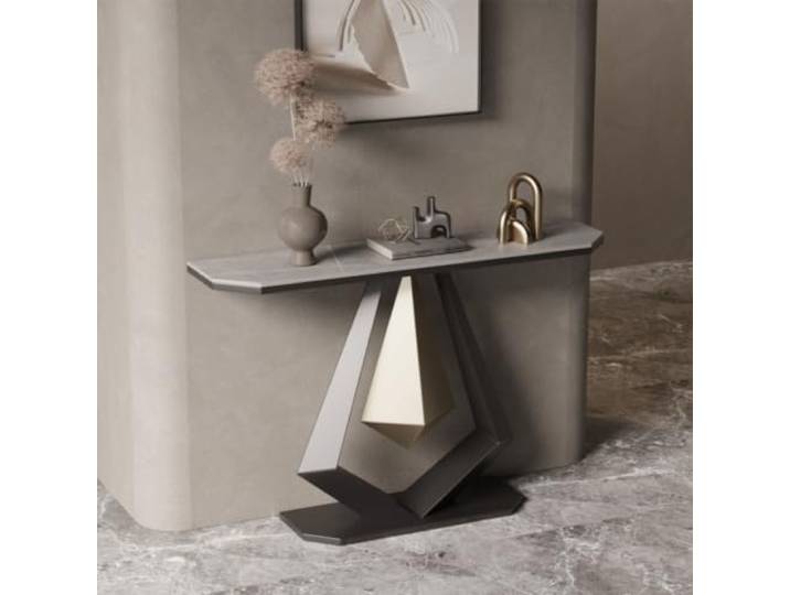 katbvelely Schmaler Konsolentisch, Sinterstein Tischplatte Mit Metallrahmen Kratzfest, Hitzebeständig, Schlankes Design, Stabile Konstruktion, Vielseitig(GrayA,120cmW*30cmD*80cmH)