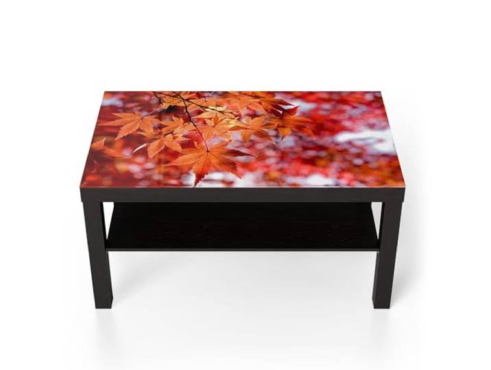 DEQORI Glastisch schwarz groß 90x50 cm Motiv Herbstblattglanz ausgefallener Beistelltisch aus Glas Hochglanz Couchtisch fürs Wohnzimmer moderner Couch Tisch mit Design