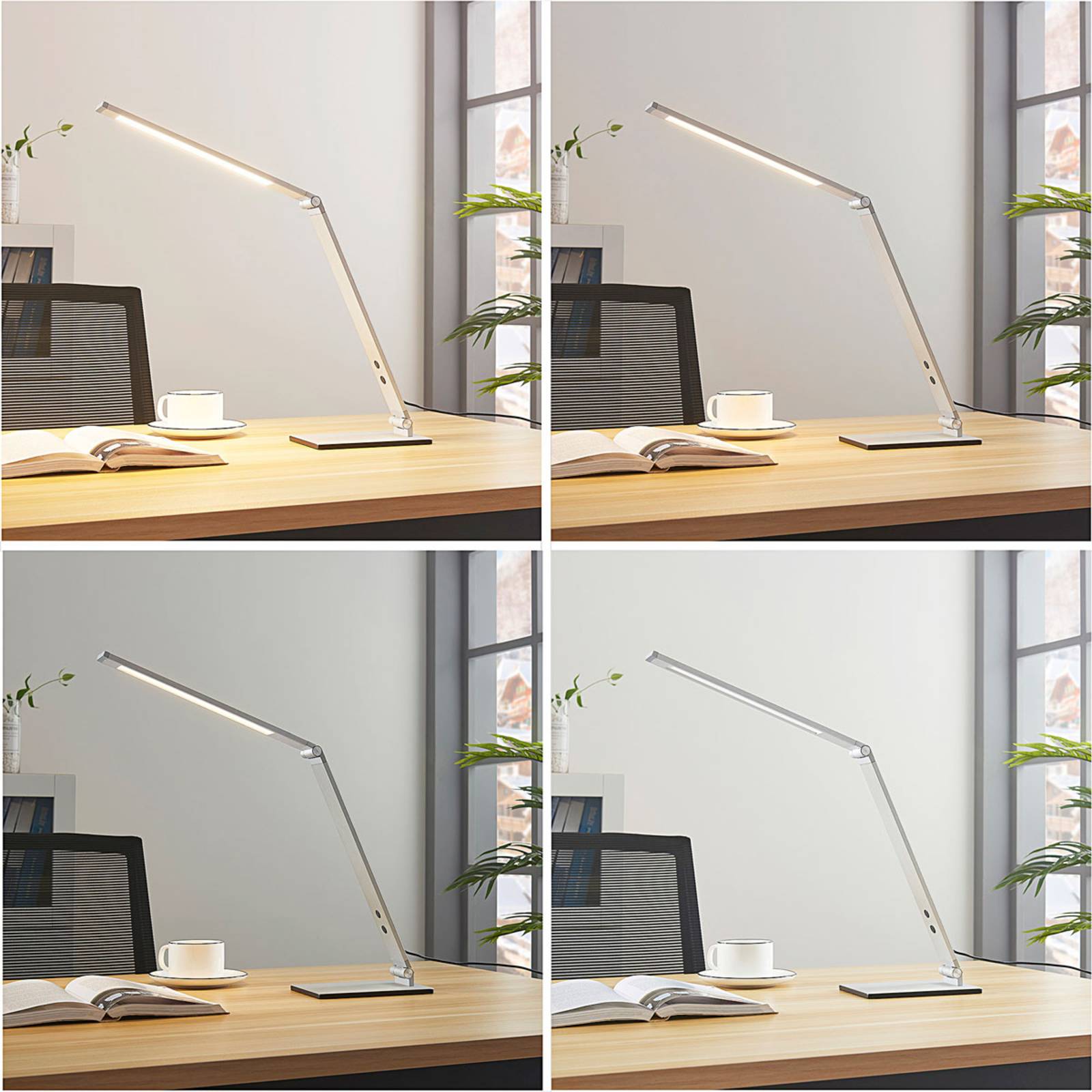 LED Schreibtischlampe Nicano Lucande, dimmbar, alu / grau / zink, für Arbeitszimmer / Büro, Aluminium, Modern, LED Tischlampe