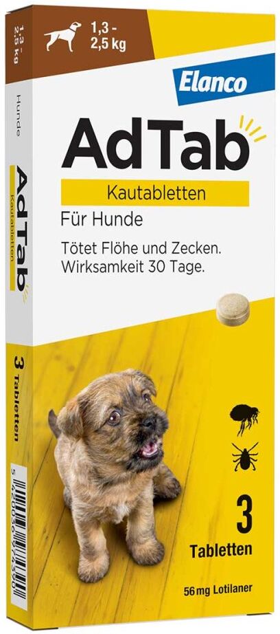 AdTab Hund 1,3 - 2,5 kg Kautablette gegen Zecken und Flöhe