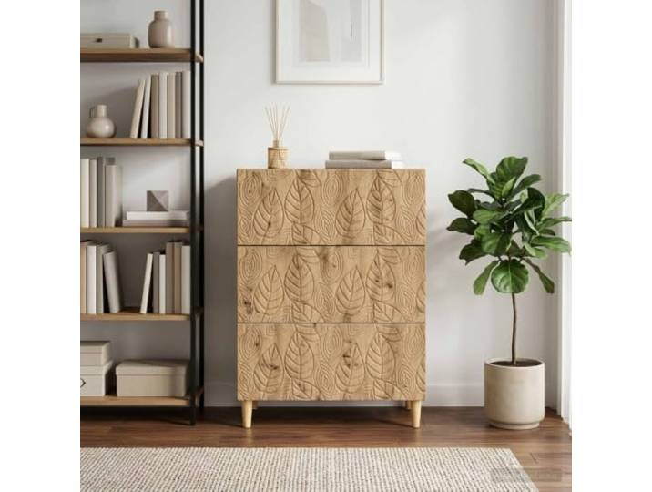 GPWERSDF Schubladenschrank 66 x 34,5 x 90 cm Holzwerkstoff Artisan-Eiche Massive Eukalyptusbeine, pflegeleichte Oberfläche, vielseitig einsetzbar, platzsparendes Design