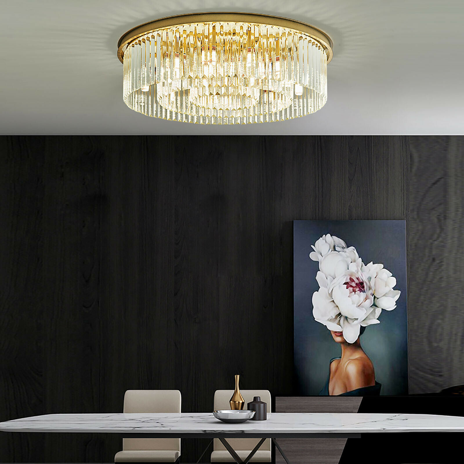 Enjoyshopping Moderne ronde kristallen plafondlamp met LED en hangende elementen