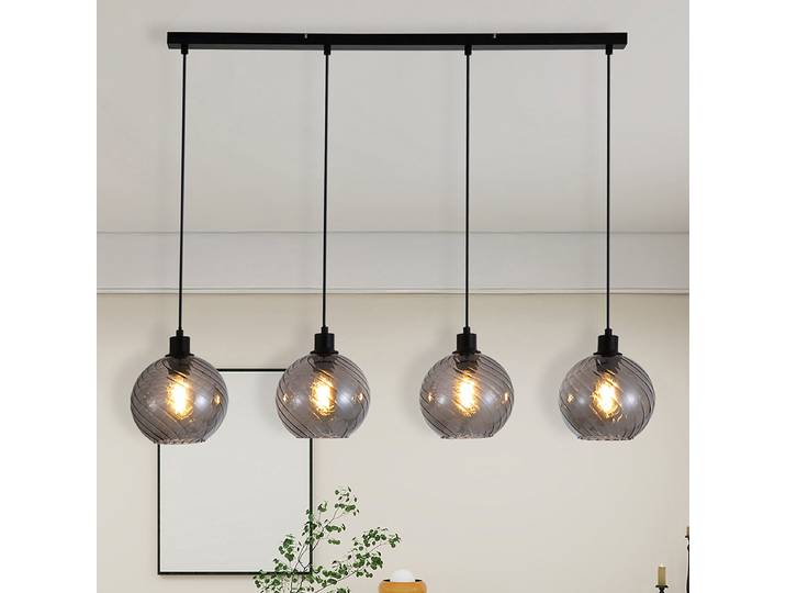 Suspension 20 x 30 x 110cm Noir Acier inoxydable, laqué Verre fumé E27