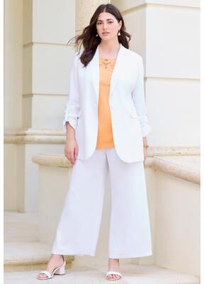 Plus Size Women's Linen Blazer by Roaman's in White (Size 30 W)