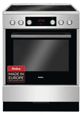 Amica SHC 914 100 E, Freistehender Herd, Schwarz, Silber, Tasten, Drehregler, Silber, Vorderseite, Keramik