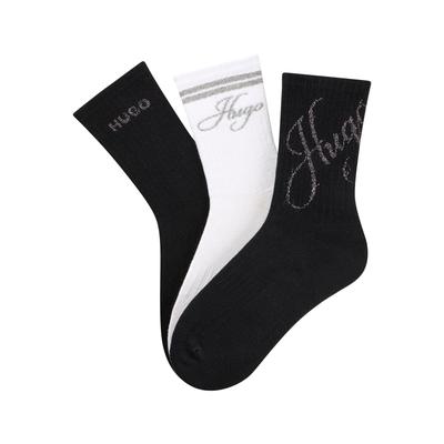 Socken HUGO UNDERWEAR "3P QS SHINY LOG CC W", Damen, Gr. 35-38, schwarz-weiß (open miscellaneous 962), Baumwollmischung, elastisch, Socken Socken, mit schimmerden Logos