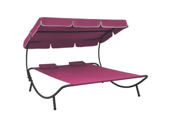 Transat d'extérieur - ESTINK - Lit de repos avec auvent - 2 oreillers - Rose - 200x173x135 cm