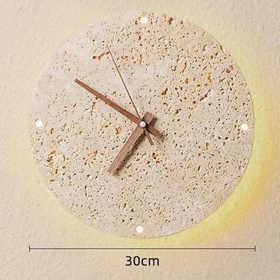 uhrwerkförmige LED-Wandleuchte, moderne runde gelbe Travertin-Wandleuchte, Wabi-Sabi-Naturstein-Nachttischlampe mit Uhrzeiger für Bauernhaus-Wohnzimmer-Schlafzimmer