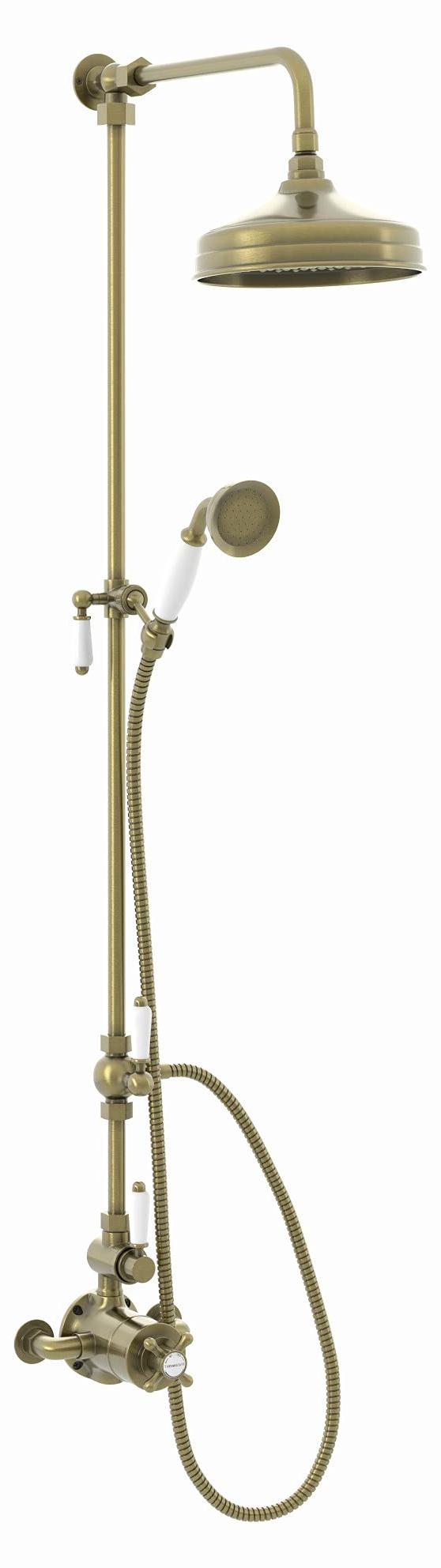 Thermostatische Duschgarnitur, antikes Messing, 200 mm Kopf + Handbrause