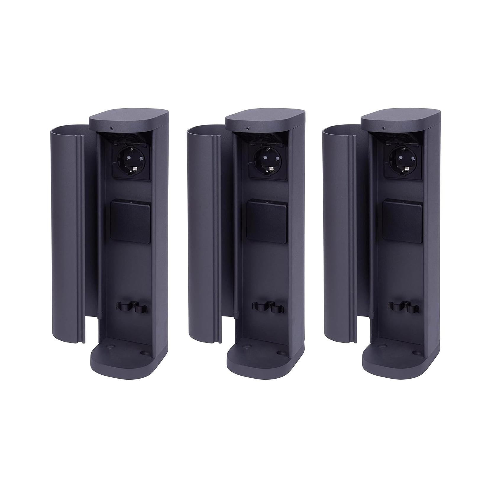 3x Steckdosenturm 2-fach außen Anthrazit rund mit Blende IP44 Steckdose Aussen Gartensteckdose Outdoor Steckdosesäule Garten Steckdosenturm