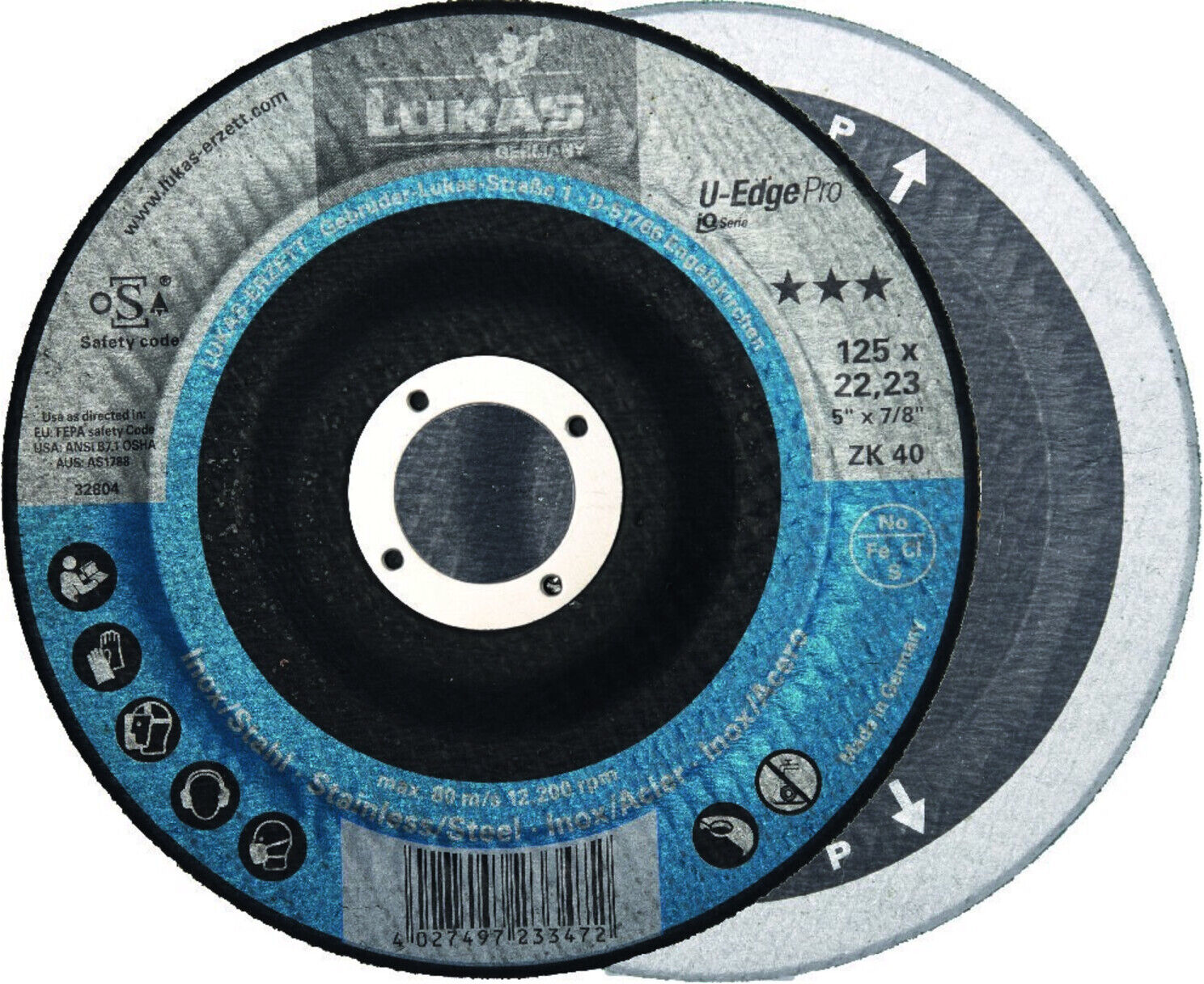 LUKAS Kehlnahtschleifscheibe U-EDGE PRO 125 mm Korn 60 -Erzett ; LUKAS-ERZETT (A27401250602071)