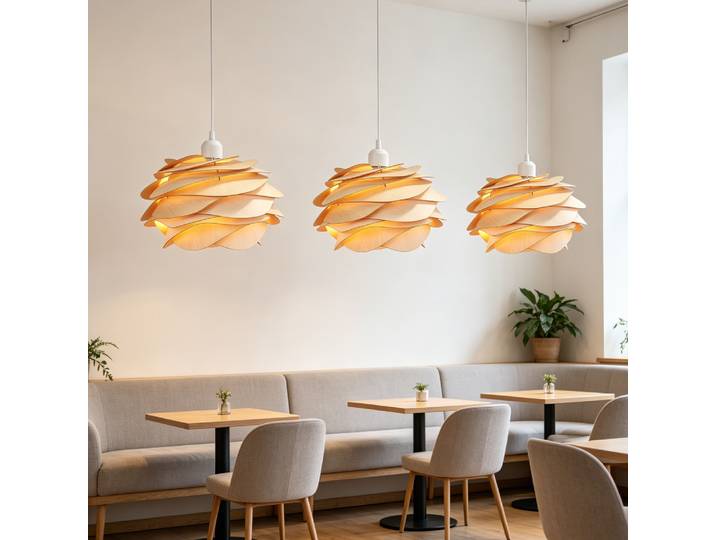 Lustre de plafond en bois nordique moderne en forme de pétale pour chambre, bureau, cuisine, hôtel, bar, DIA 30CM, lampe suspendue E27, luminaire artisanal en bois