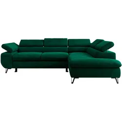 ECKSOFA PABLO L Dunkelgrün Velvet - Rechts Seite mit Visco Topper