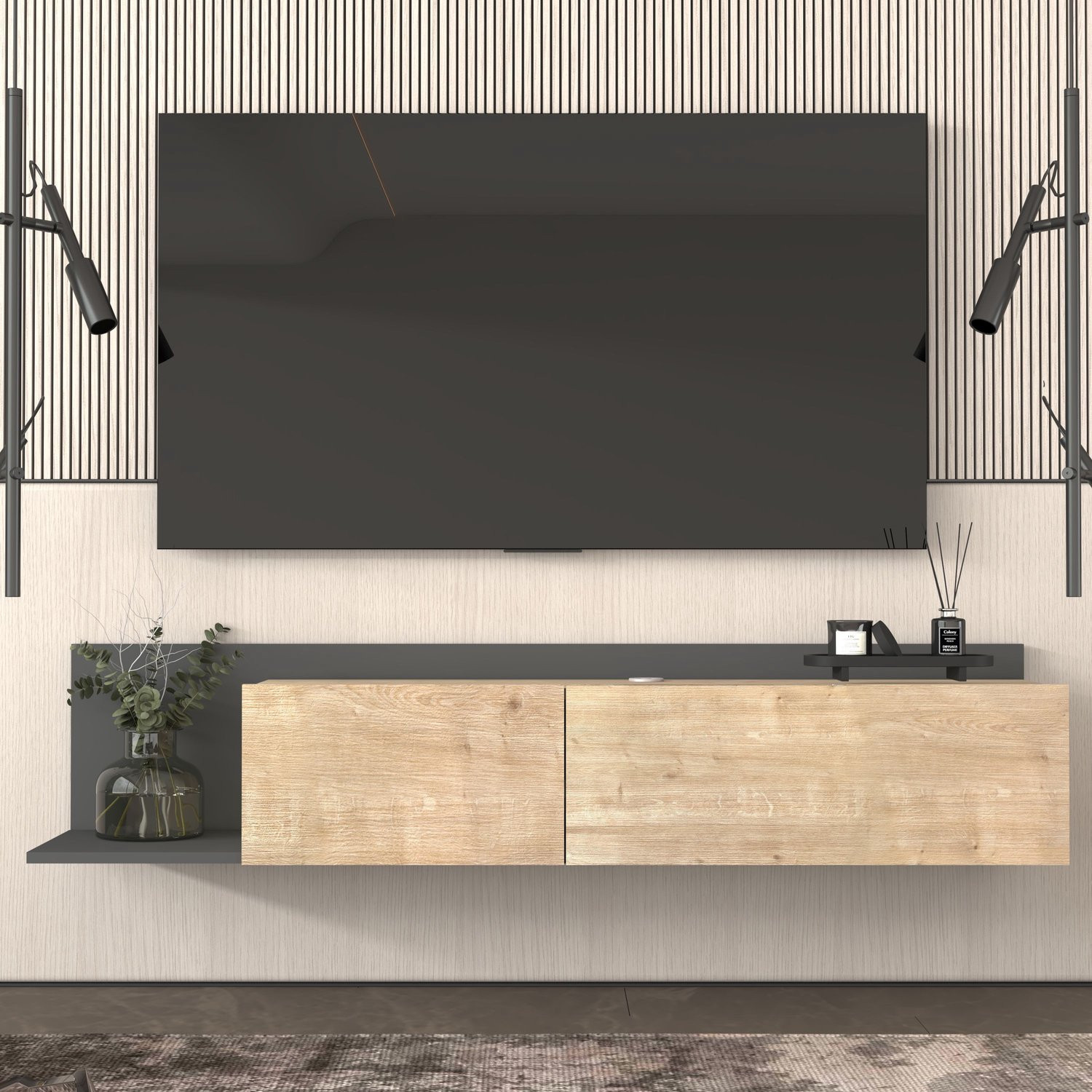 Brandloop Zwevend tv-meubel Eiken/Antraciet - Breedte: 167 cm