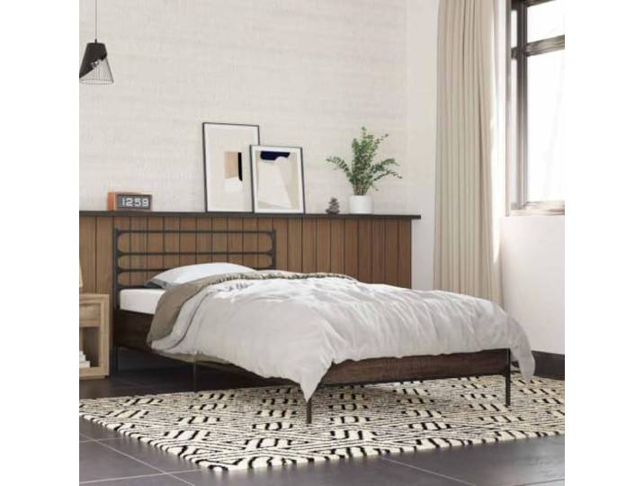 YNGBHFNOP Stabiler Holzwerkstoff Metallbeine Schlafzimmer 75x190 cm Braun Bettgestell Braun Eichen-Optik 75x190 cm Holzwerkstoff Metall mit Kopfteil Stabil Schlafzimmerbett Lattenrost