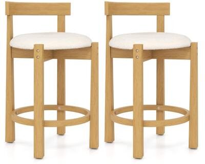 Costway 24 Inch Teddy Velvet Upholstered Counter Height Bar Stools with Backrests and Footrests-Set of 2