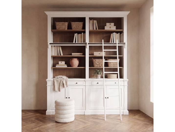 Bibliothèque blanche avec échelle, L202 cm