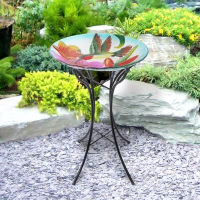 "Teamson Home 18"" Hummingbird Fusion Glass Bird Bath"