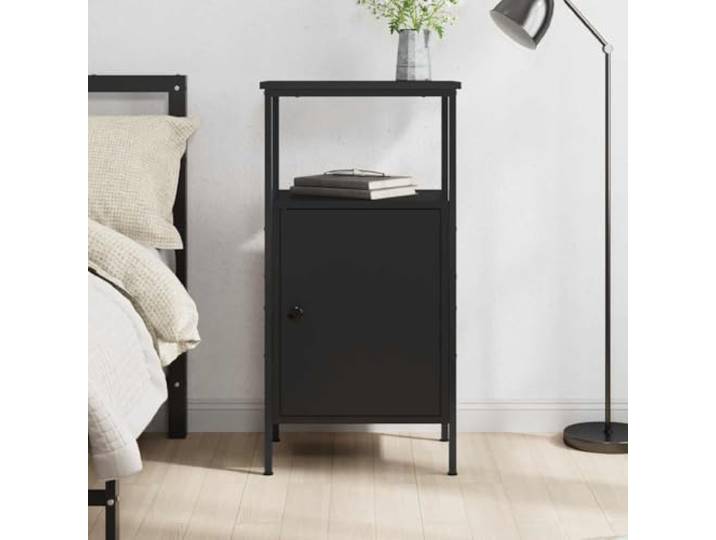 HEFZGDB Industrie-Stil Nachttisch Schwarz 41x31x80 cm Holzwerkstoff mit Eisenrahmen und 4 verstellbaren Beinen, Beistelltisch mit Stauraum für Wohnraum Dekoartikel, langlebiges