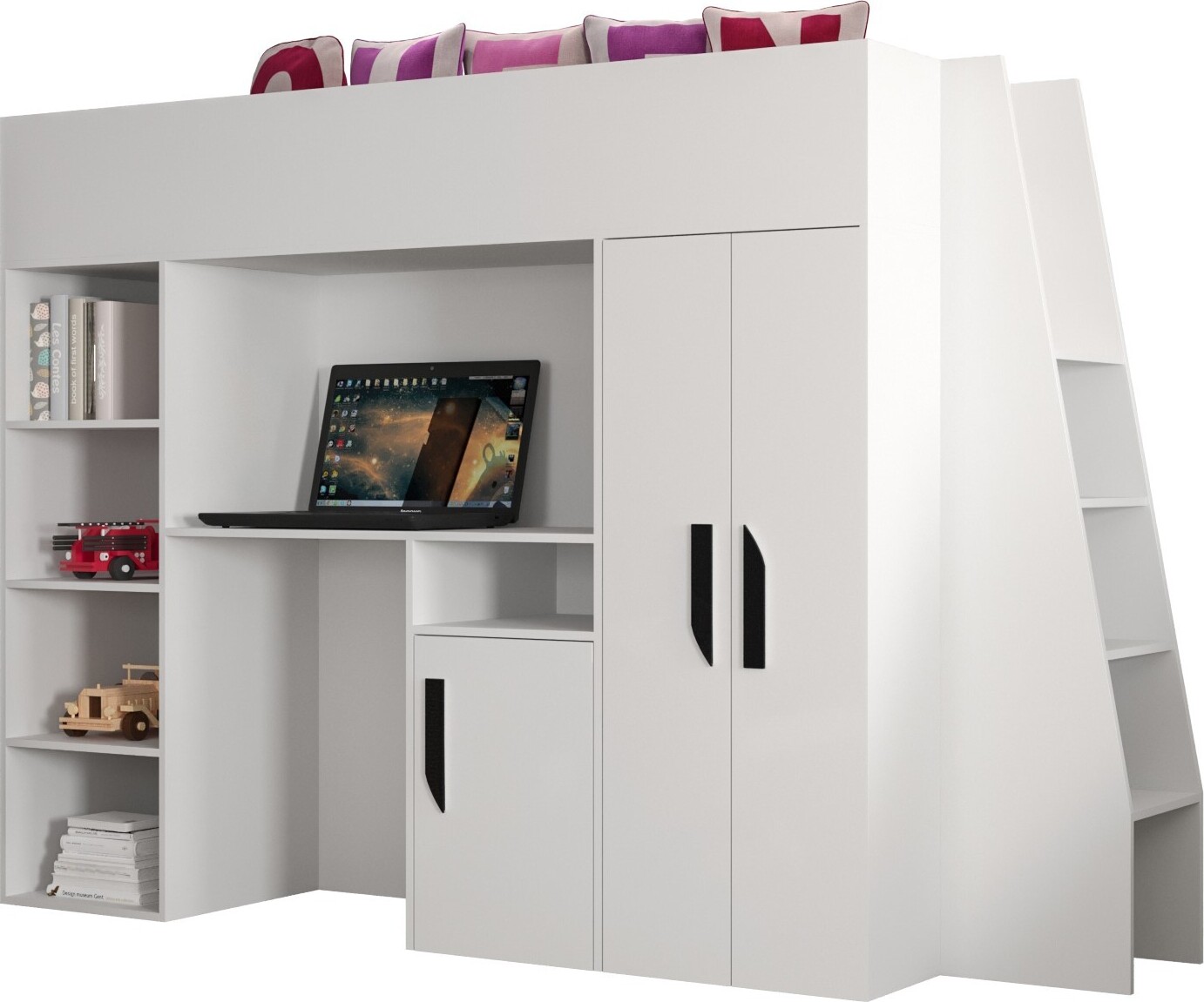 MINIO go for it, Etagenbett "PARTY 15", schwarze Griffe aus MDF, Weiße Farbe