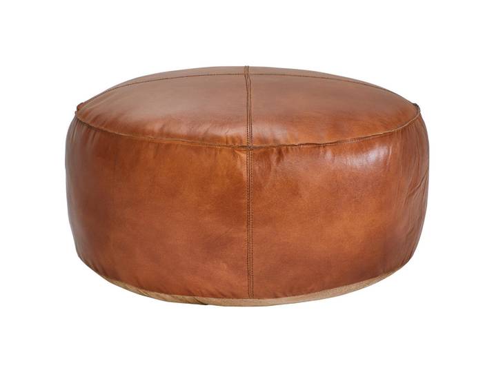 Landscape Pouf, Cognac, Echtleder, Ziegenleder, Füllung: Baumwollfüllung, 60x30x60 cm, Indoor, Wohnzimmer, Hocker, Poufs