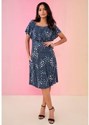 Plus Size Women's Convertible Flounce Dress by Roaman's in Evening Blue Americana Stars (Size 18/20)