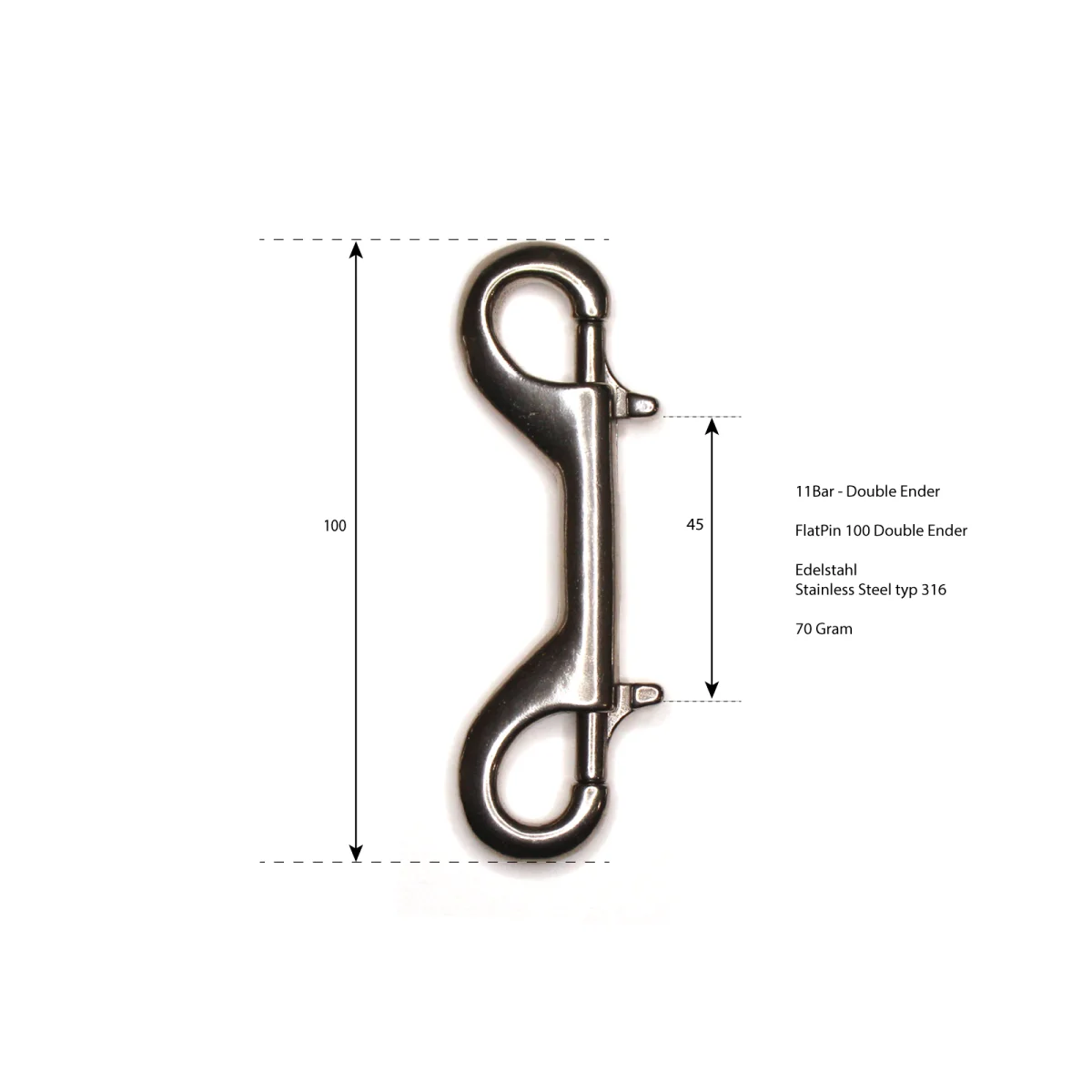 11BAR - Flatpin Double Ender - 100 mm Edelstahl V4A
