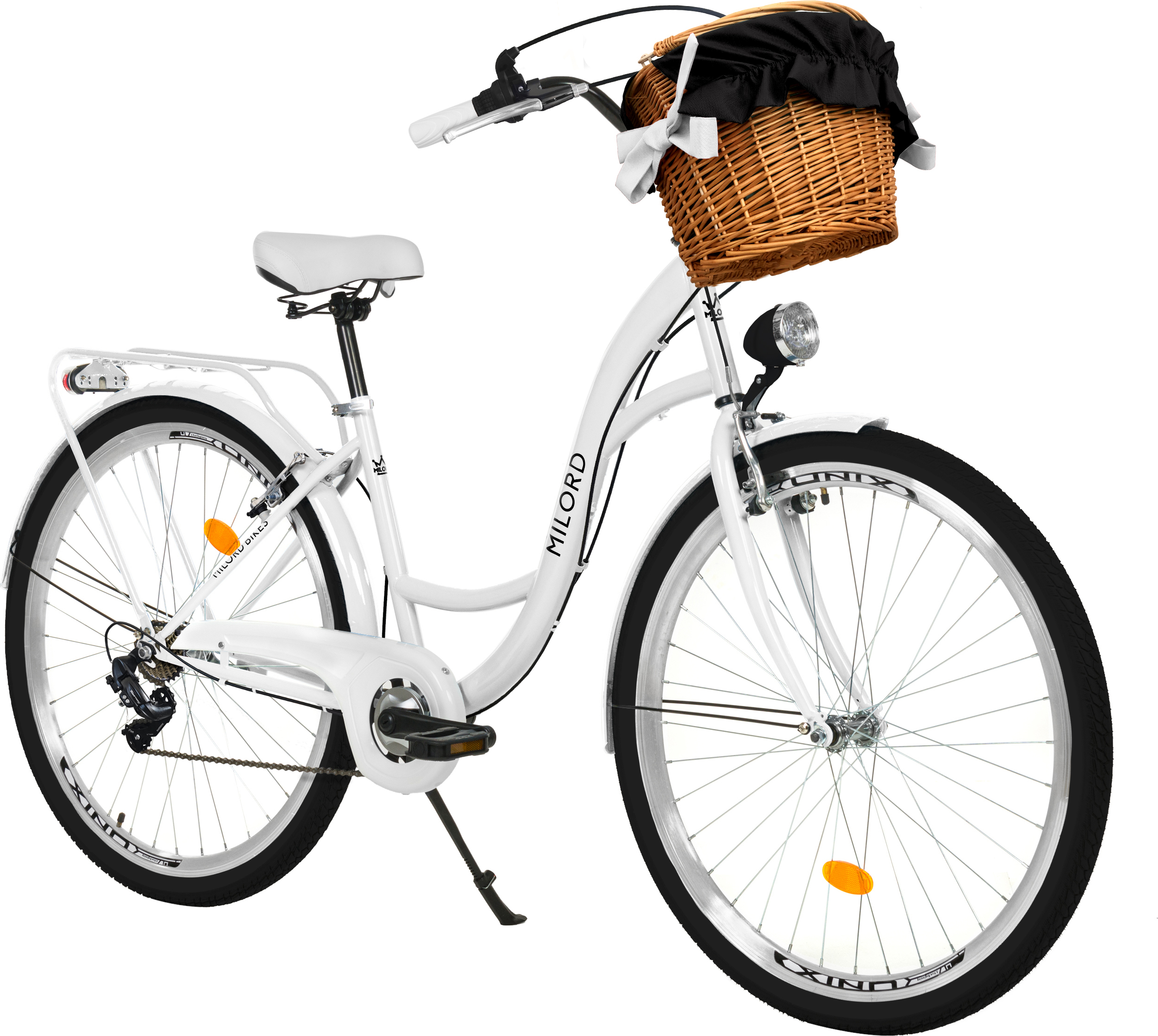 Milord Komfort Fahrrad Mit Weidenkorb Damenfahrrad, 28 Zoll, Weiss, 7 Gang Shimano