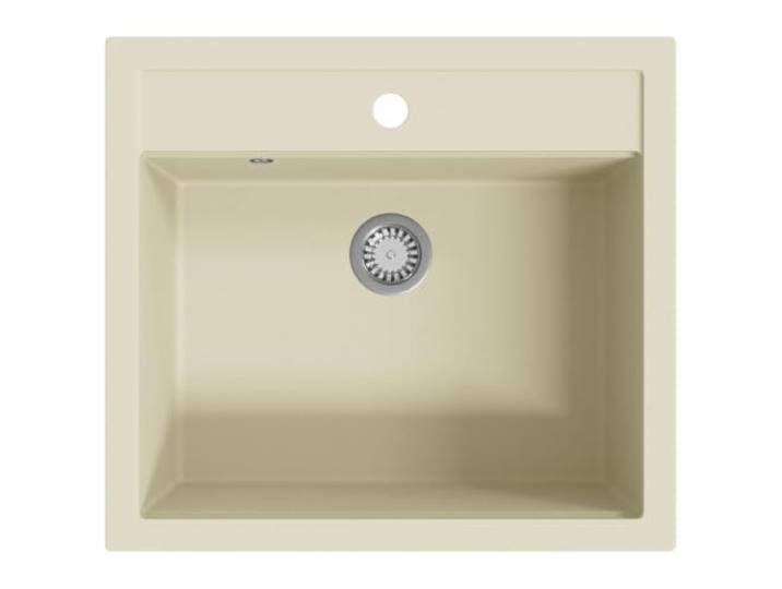 Küchenspüle aus Granit, Beige, ein tiefes Waschbecken Hitzebeständig, Kratzer, Stöße, Siebkorb inklusive, leicht zu reinigen, einfach zu montieren