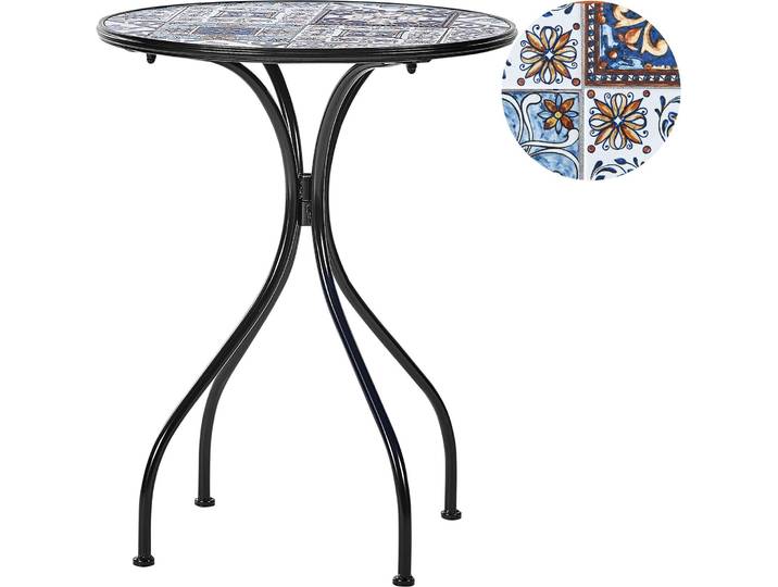 BELIANI Gartentisch Blau Metall Mosaik Muster ø 60 cm Rund Kaffeetisch Couchtisch Outdoor Terrassenmöbel Gartenmöbel Balkonmöbel