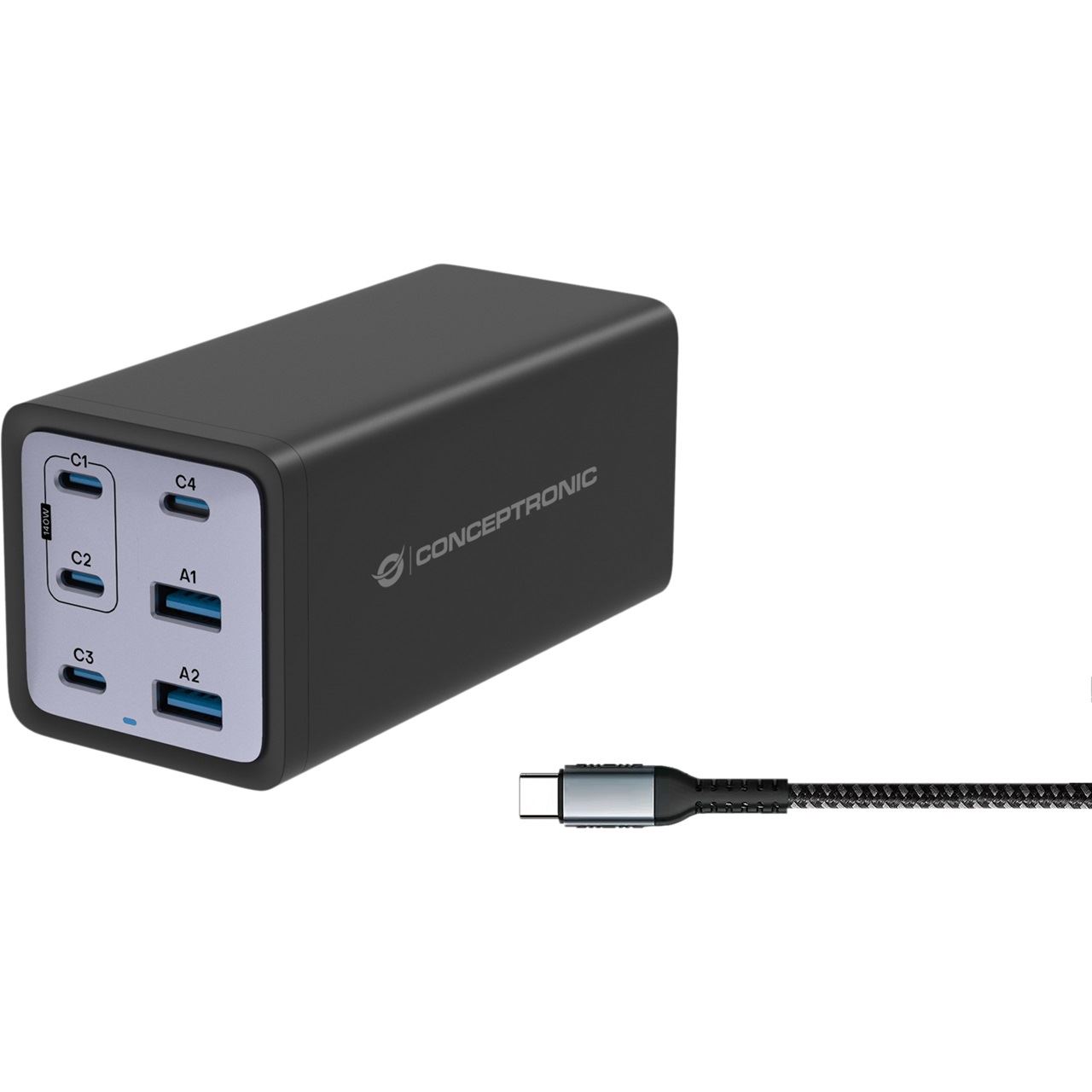 200 Watt Conceptronic Ladegerät 4Port 4xUSB-C,2xUSB-A +3-in-1 sw