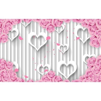 Fototapete PAPERMOON "Muster mit Blumen und Herzen", bunt, B:2,5m L:1,86m, Vlies, Tapeten