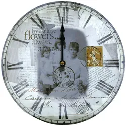 Wanduhr Vintage Uhr für Wohnzimmerwand Wanddeko Uhr Retro, römische Zahlen, Motiv Postkarte, MDF lackiert, 1x AA Batterie, DxT 31x4 cm