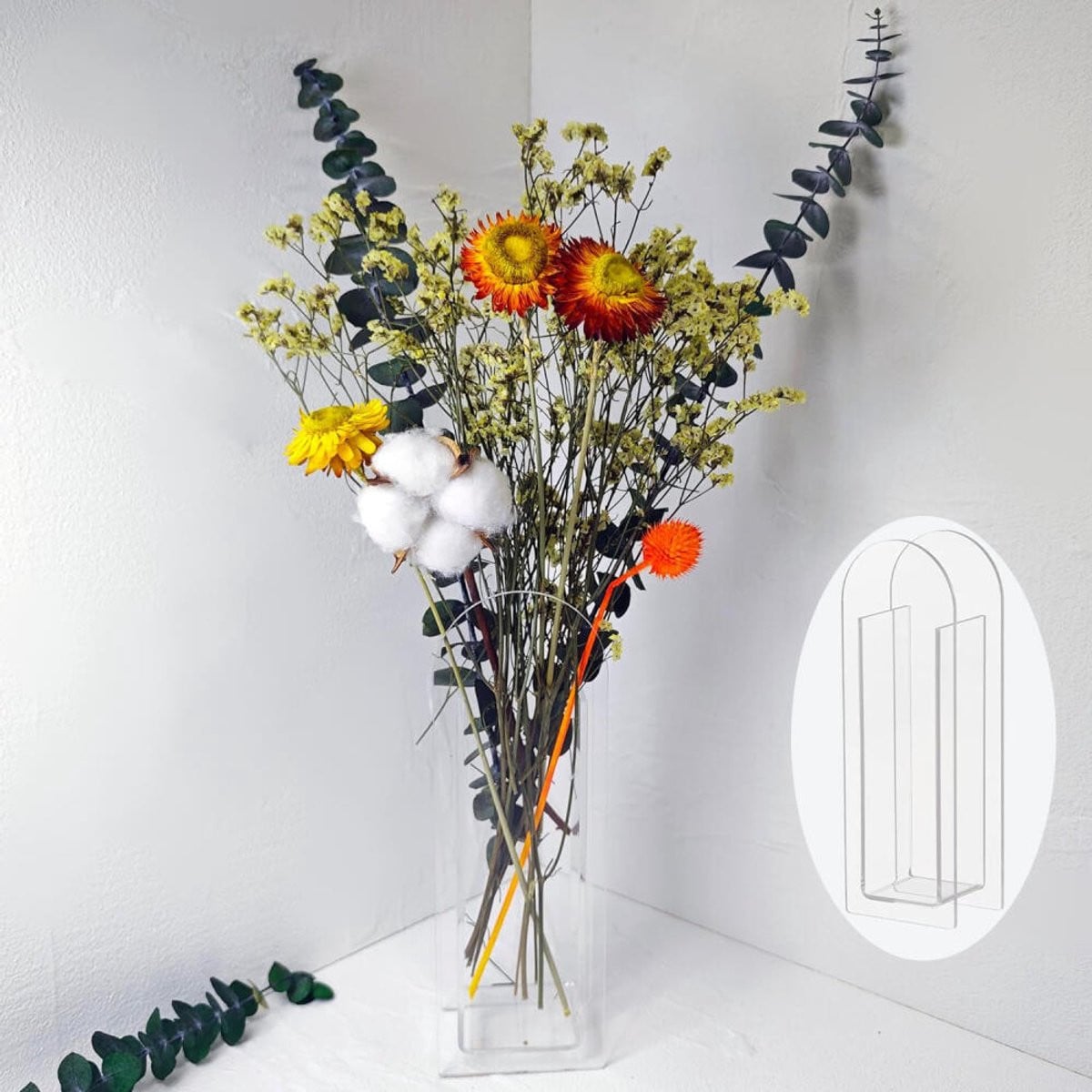 Minimalistische transparante acryl bloemenvaas voor decoratie in de woonkamer