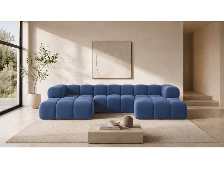 Kaiser Möbel Ecksofa U-Form im Veloursstoff Bluvel, AVERRO U, Großzügige U-Form,HR-Kaltschaum für hohen Sitzkomfort