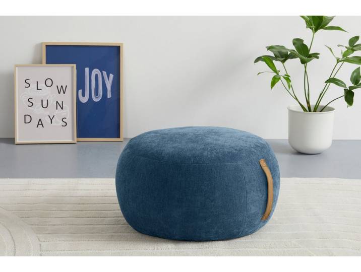 s.Oliver Hocker Finnian, moderner Designhocker mit Lederriemen, softes Design, hochwertig, zum Wohlfühlen in Luxus-Microfaser/Struktur oder in Bouclé